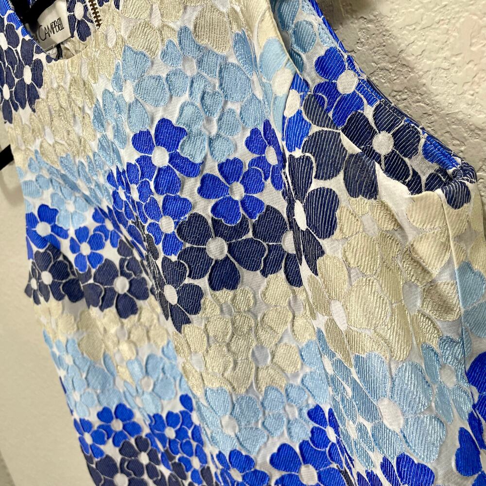 Sara Campbell Sleeveless Sheath Dress Blue Floral Textured Size 8 Boutique Y2K - Picture 2 of 12